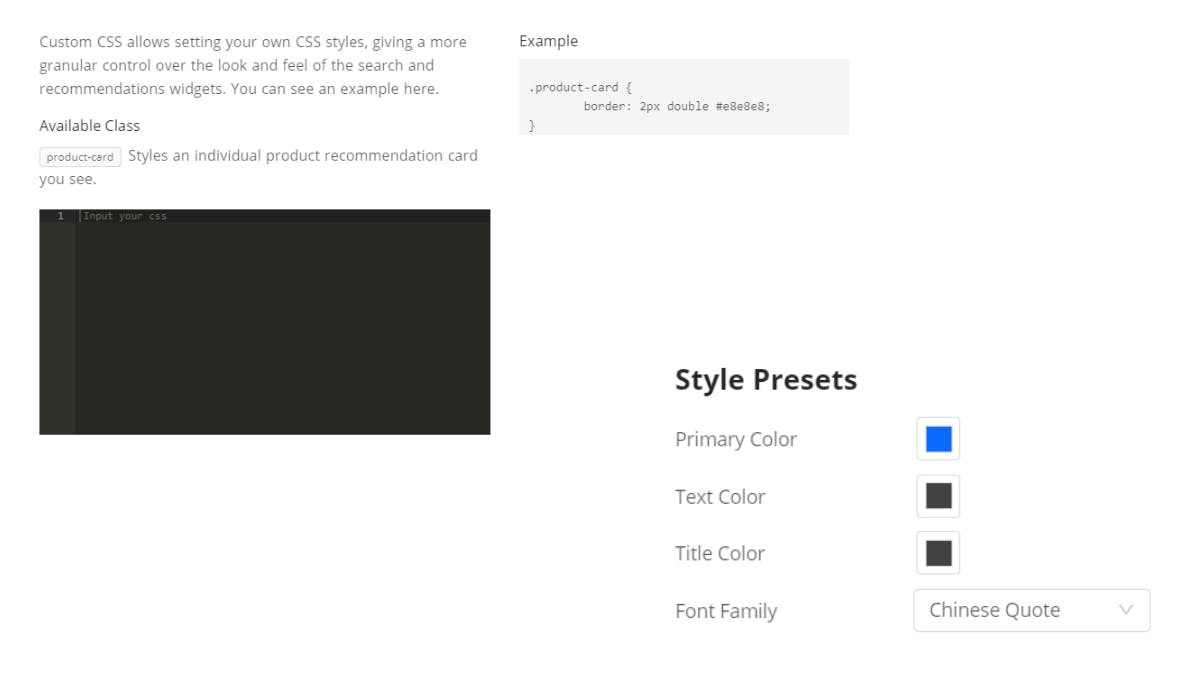 style presets and css settings