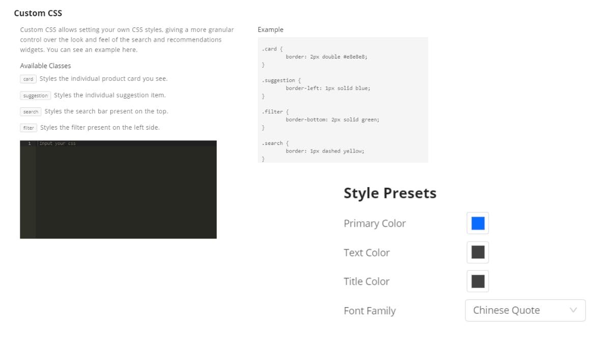 text preset and css settings