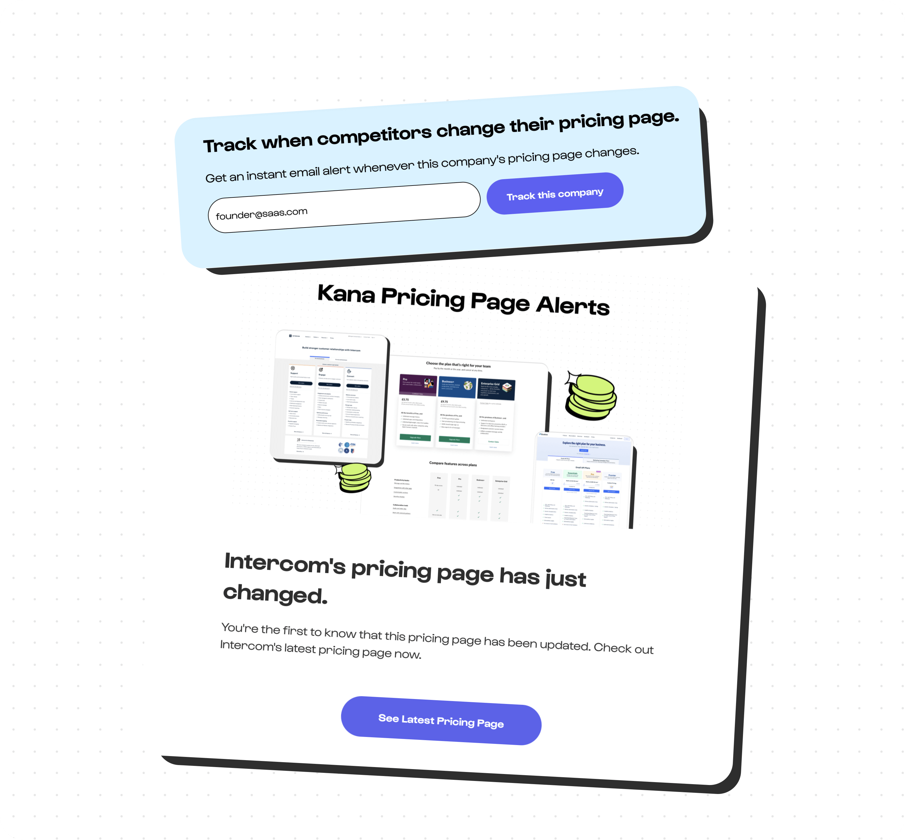 Kana's pricing alert sign up and alert