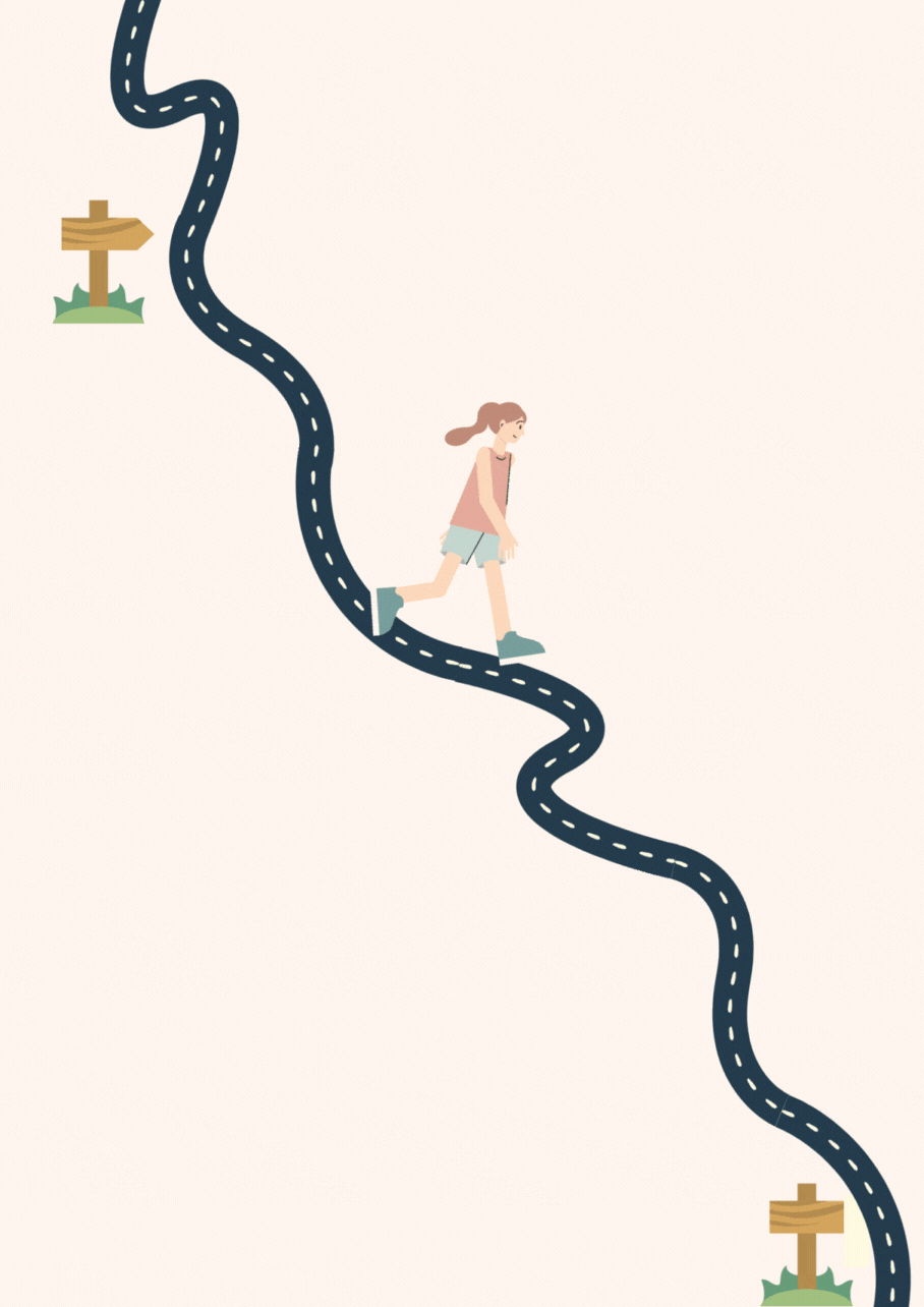 Une femme marche le long d'une route animée
