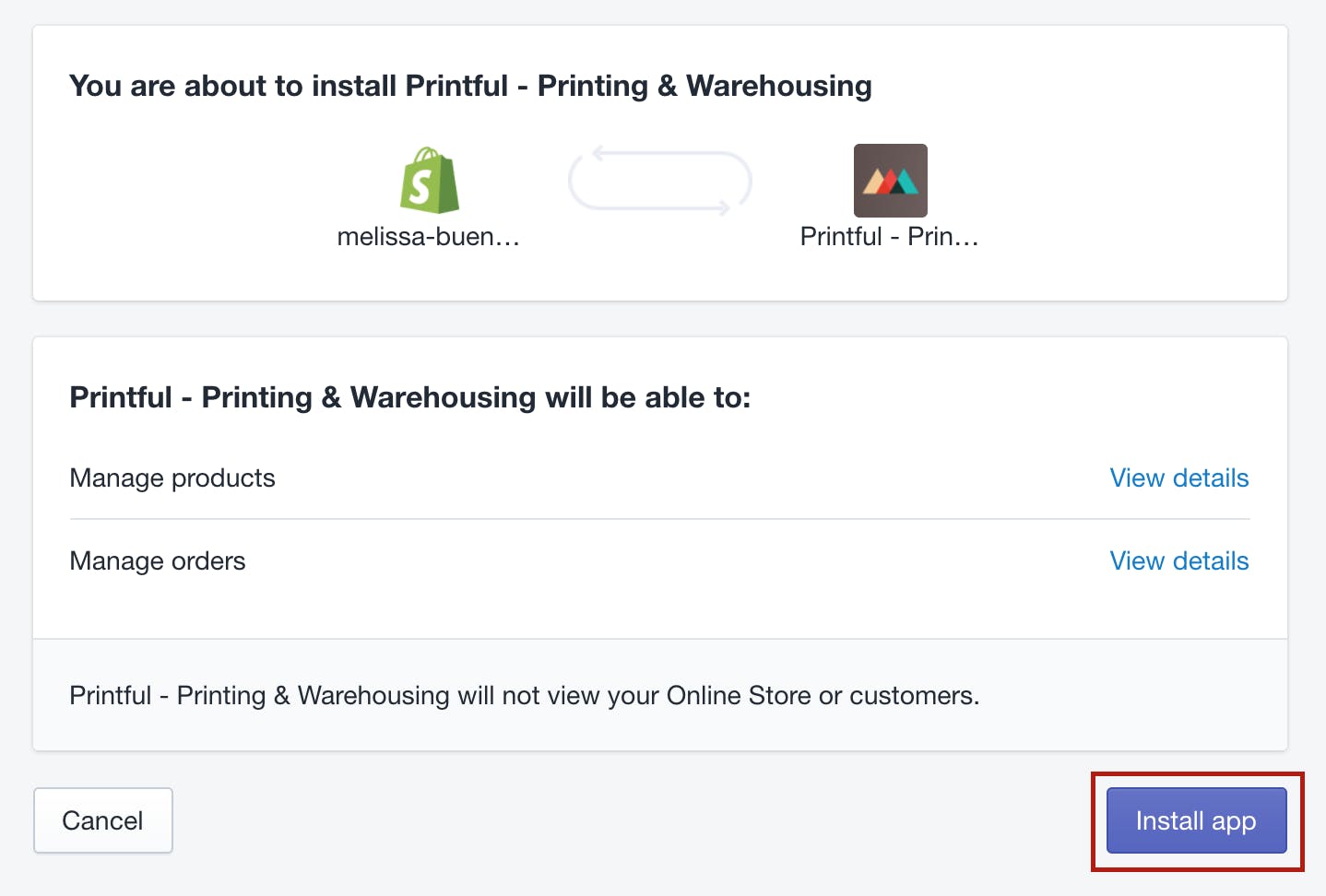Printful install app