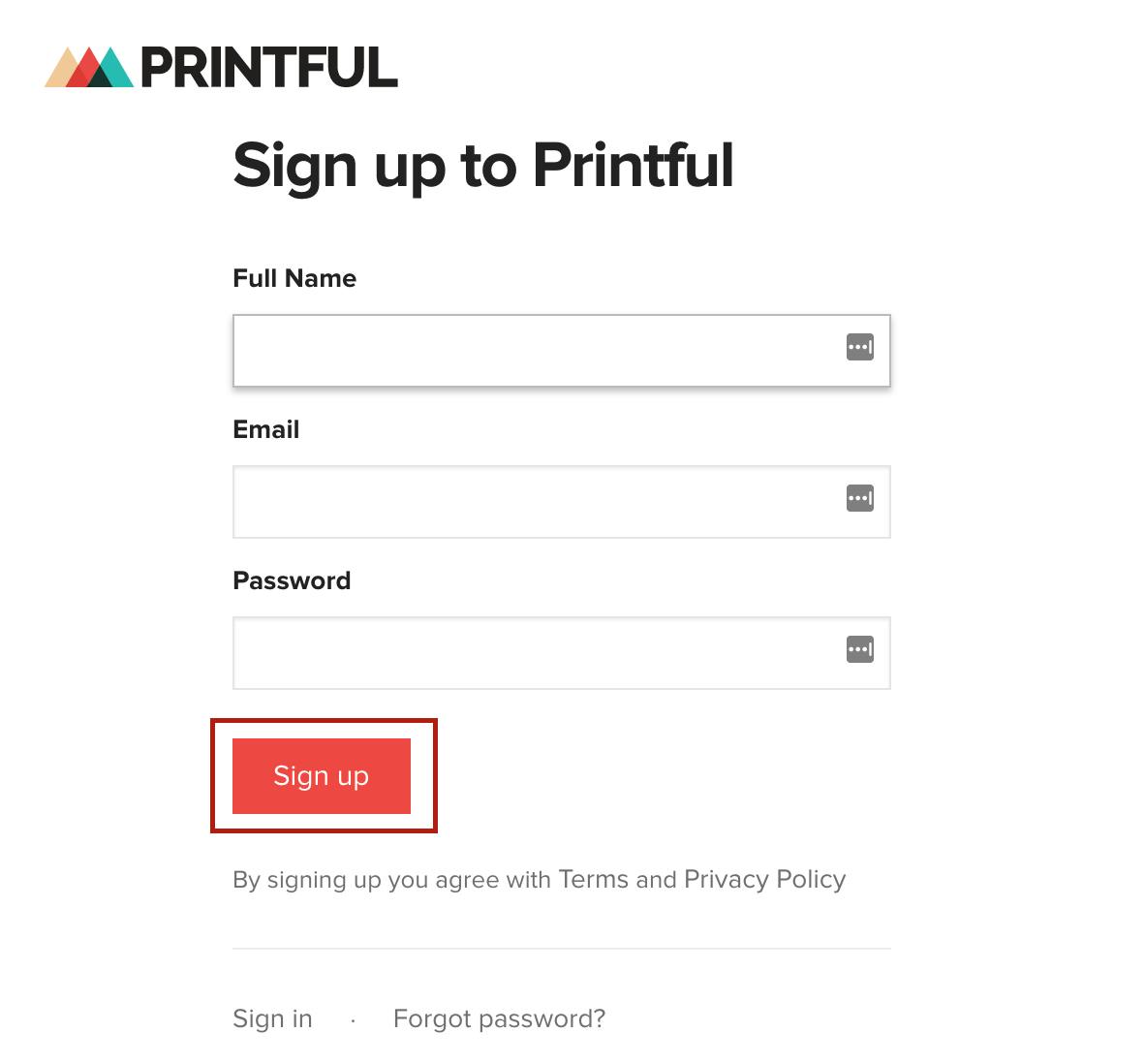 Sign up Printful