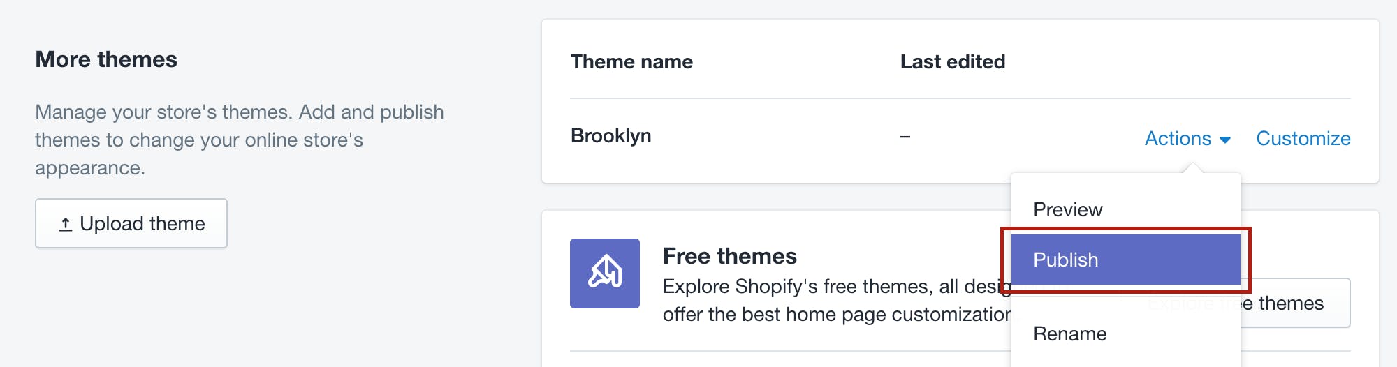 publish Shopify theme