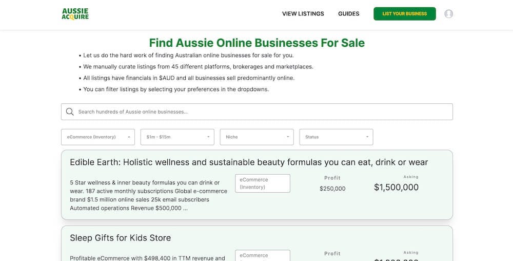 Aussie Acquire Homepage