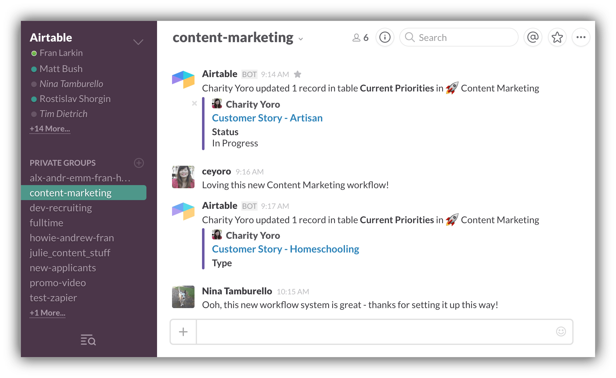 Airtable integration  with Slack