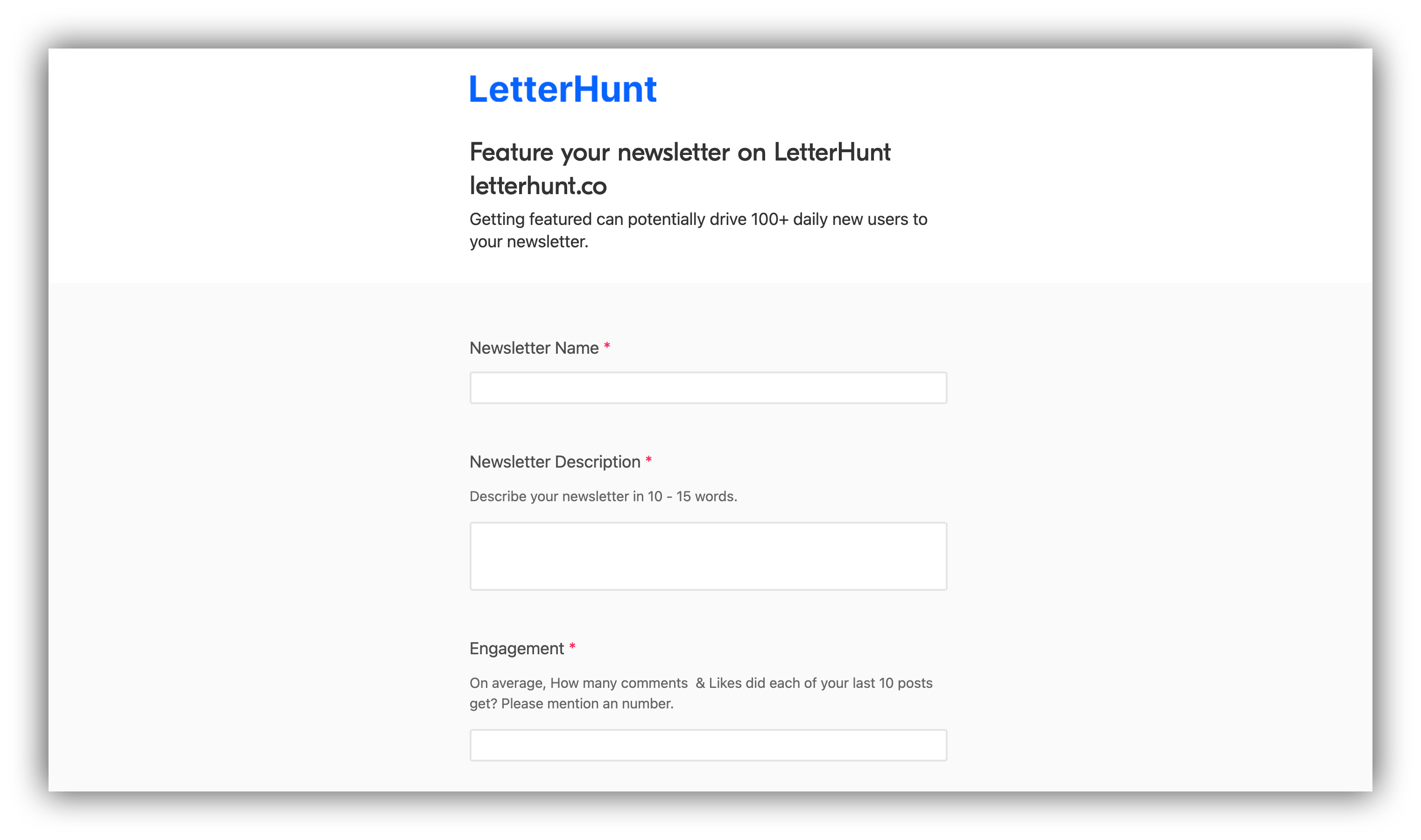 LetterHunt newsletter submission form