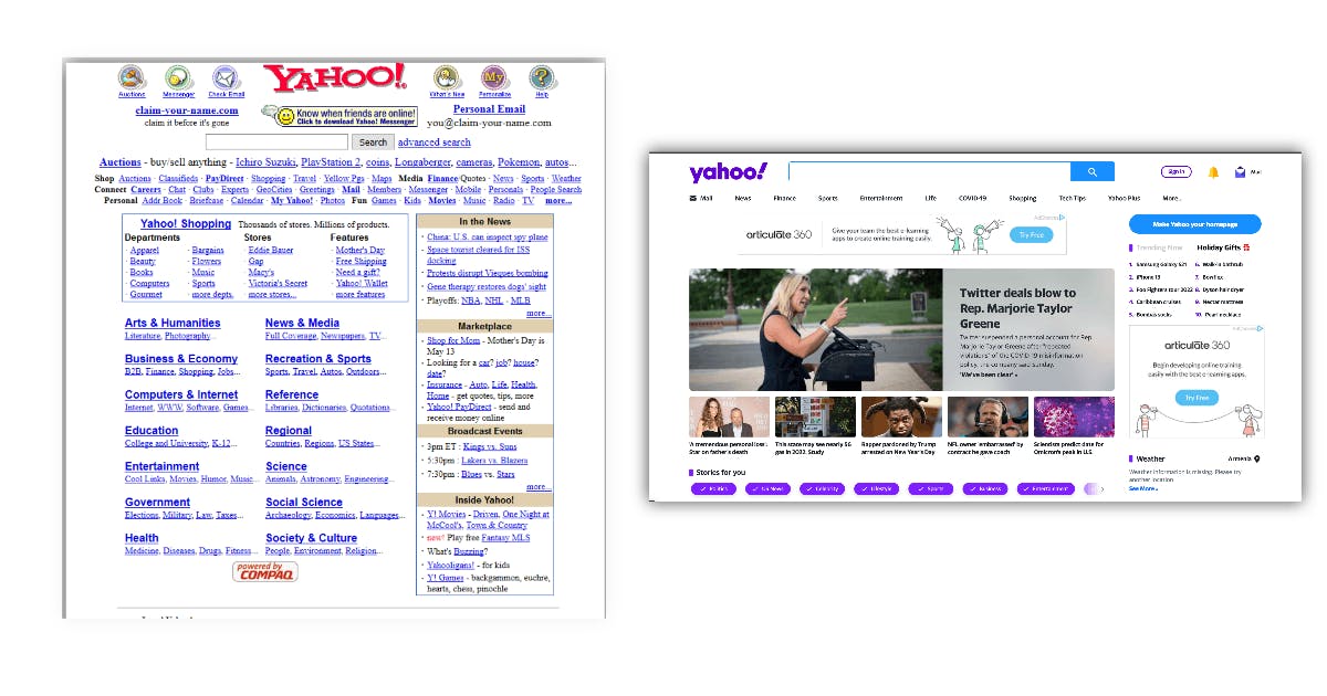 website redesign example Yahoo 