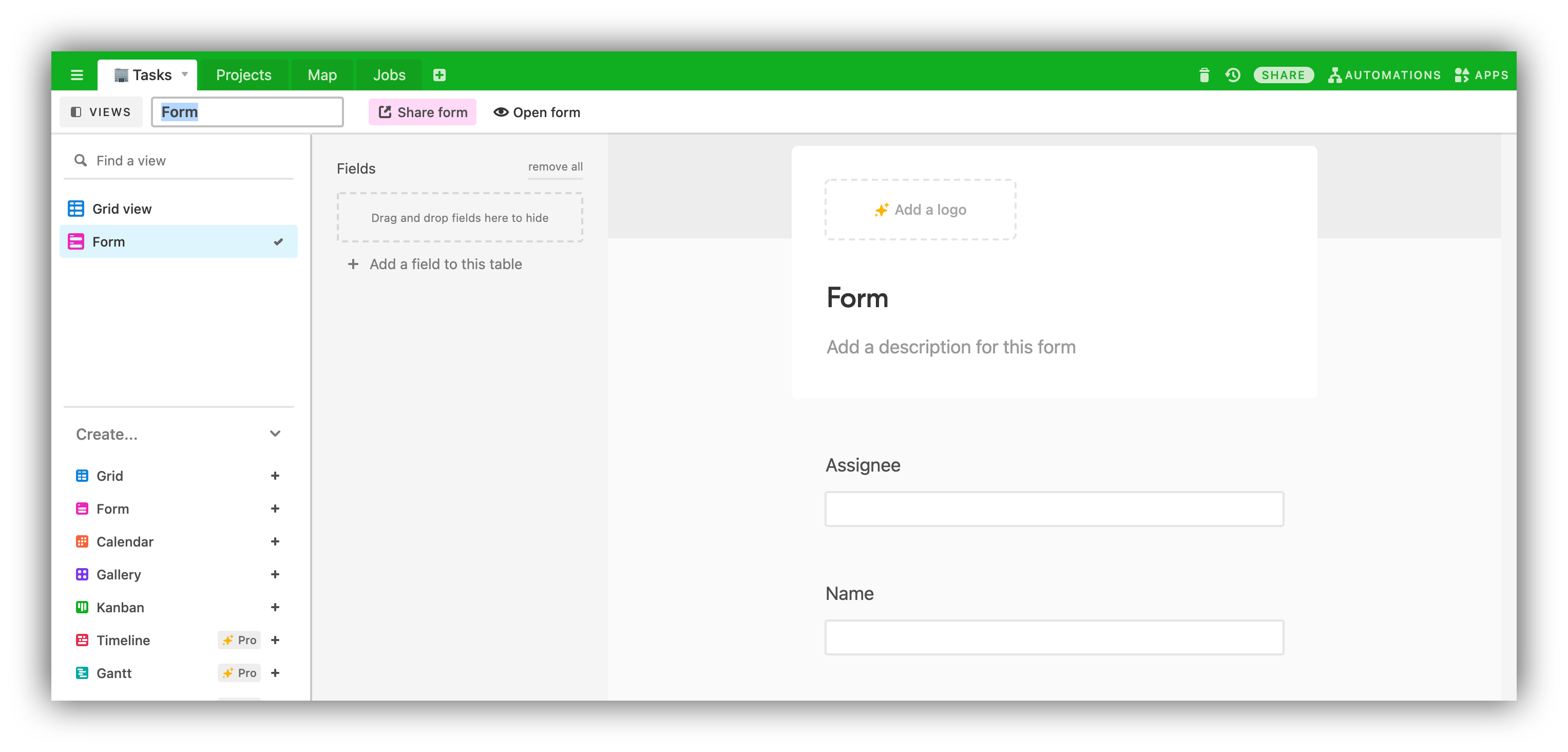 Airtable form view