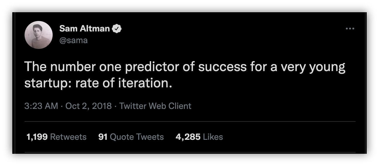 Sam Altman's tweet about startup's success