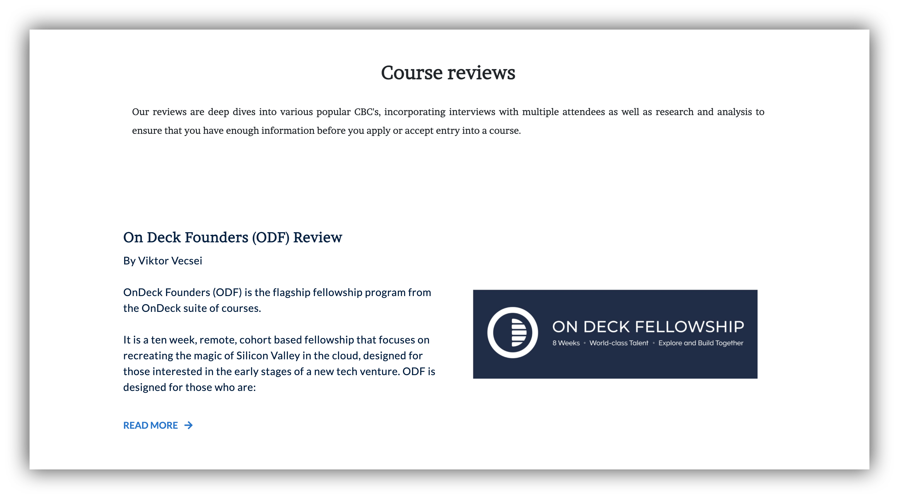 NextCohort course review page