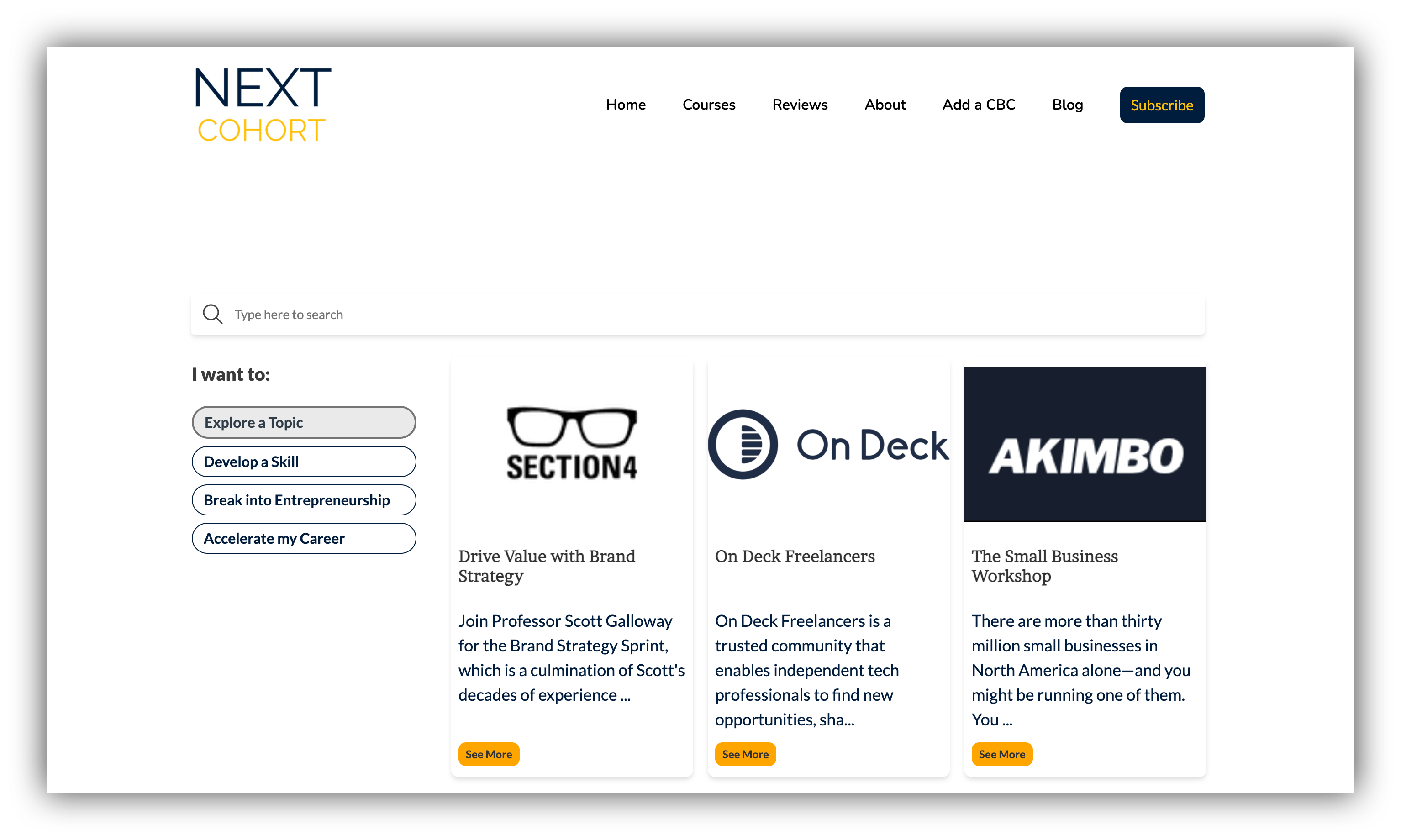 NextCohort courses page