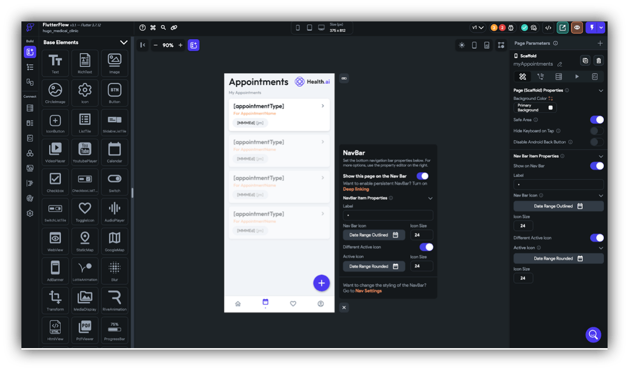 Screenshot of FlutterFlow App Builder