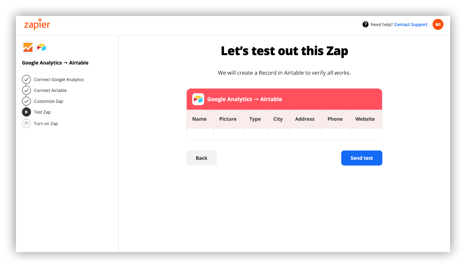 Test out the Zap