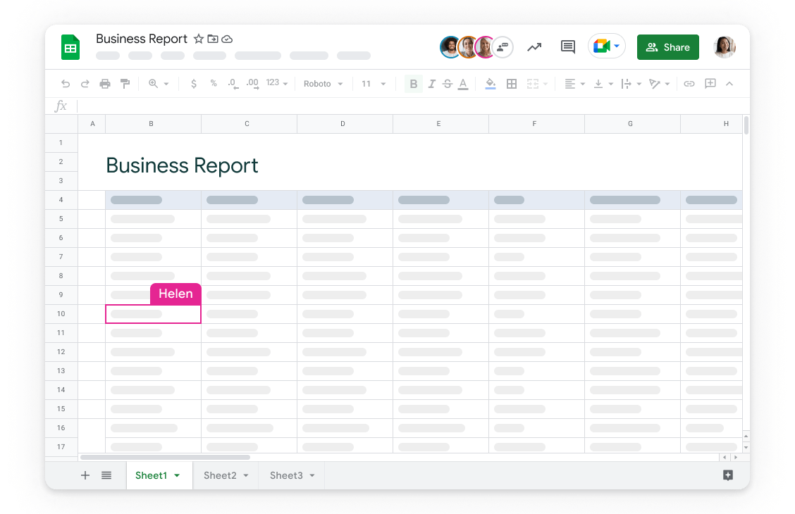 Google sheets Business Report 
