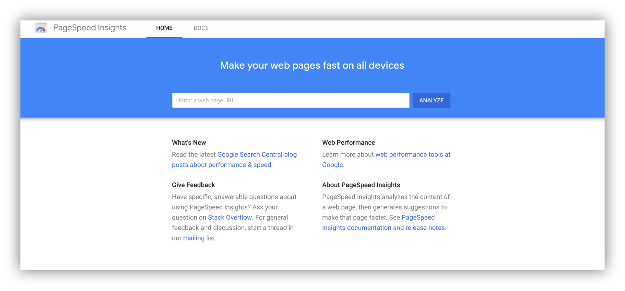 google pagespeed insights landing page 