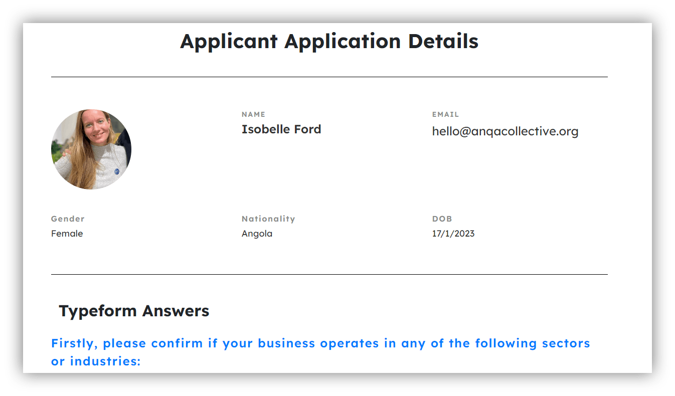 application details
