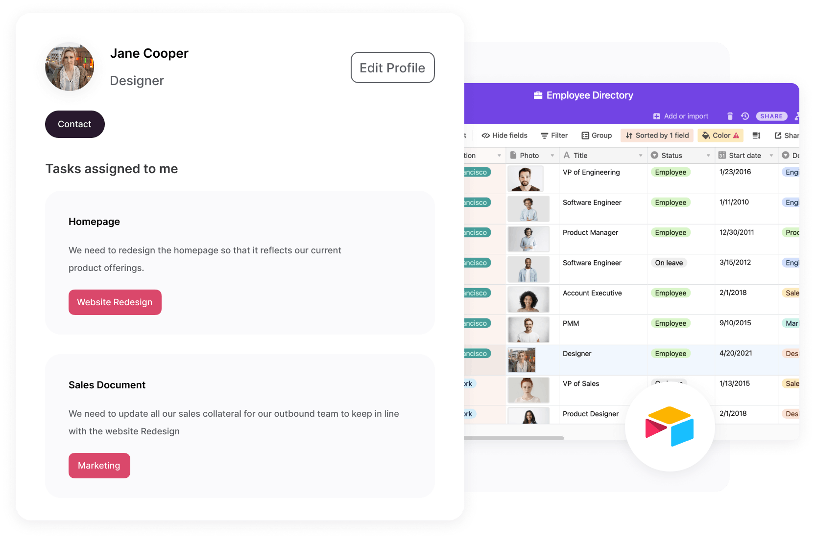 Client portal front-end designed with Softr