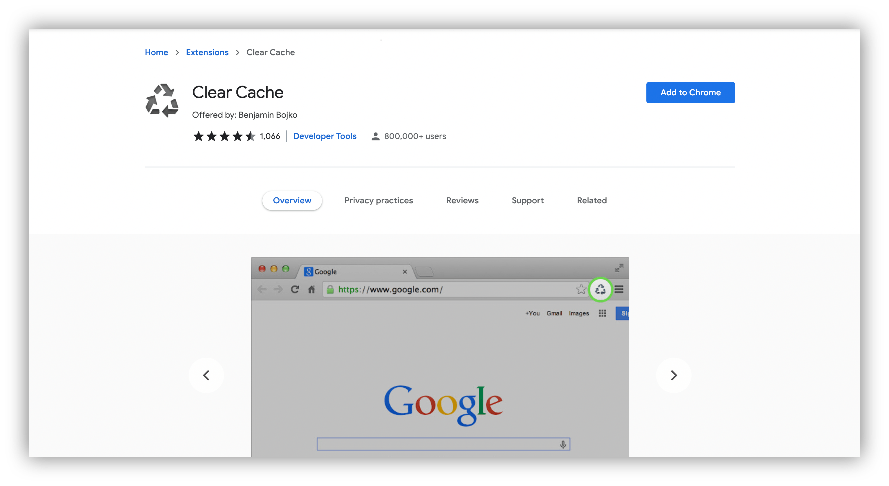 Clear Cache chrome extension