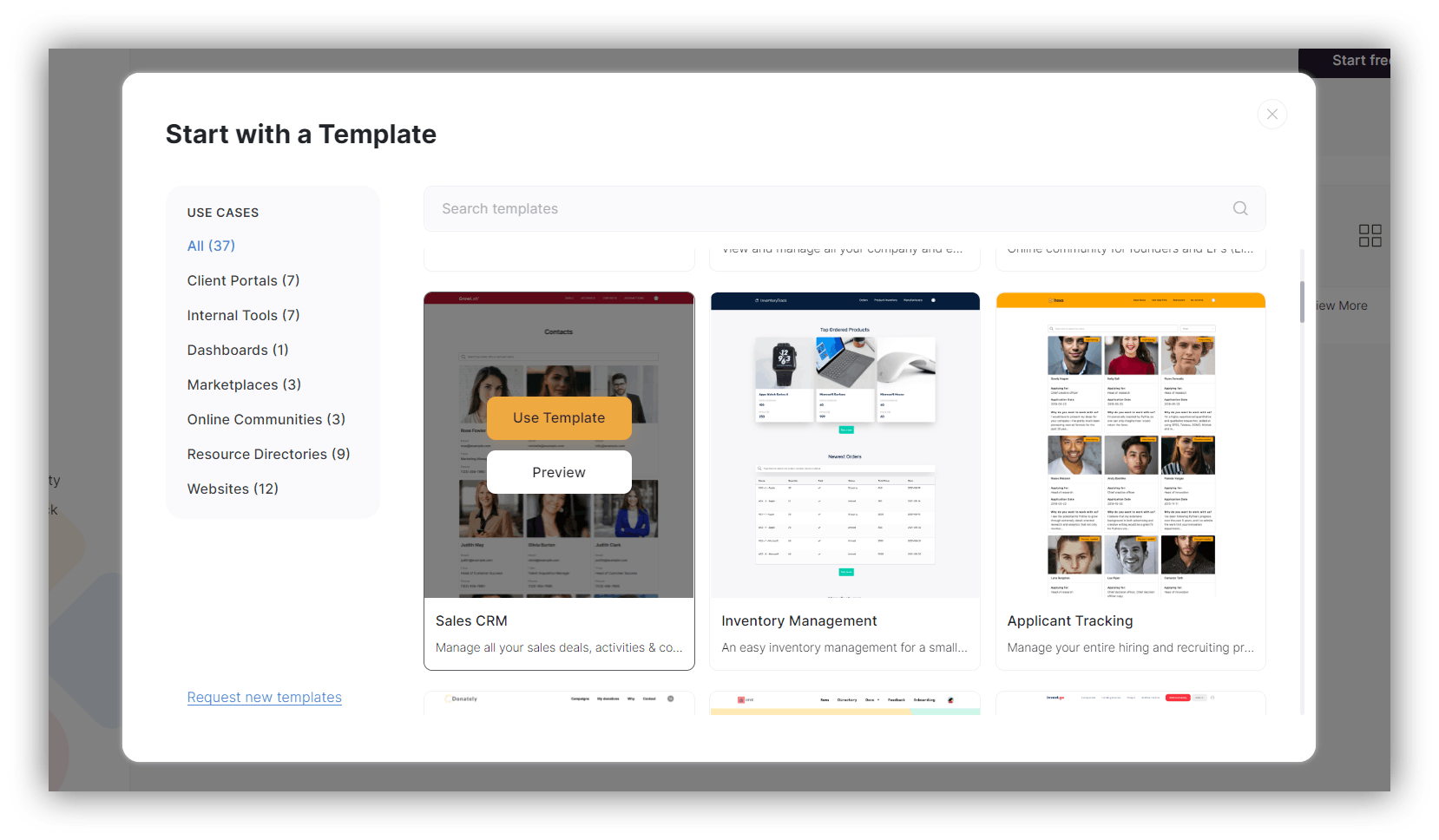 Softr's template homepage