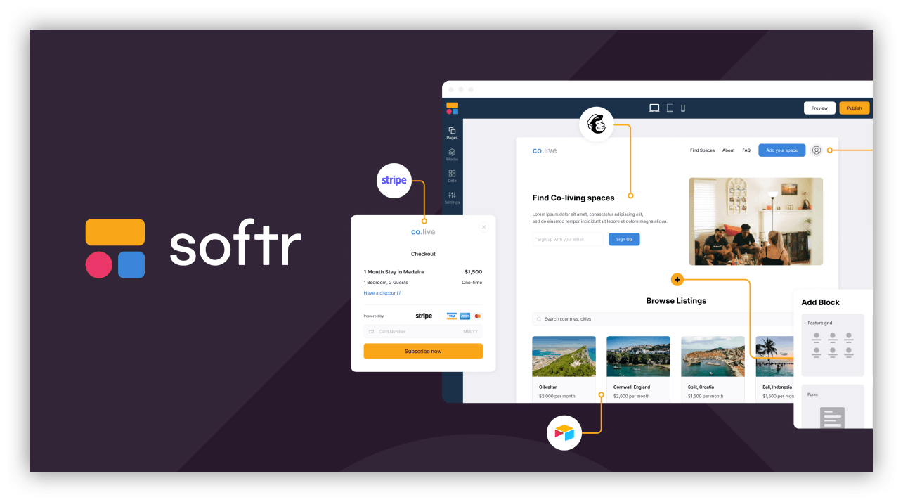 Softr build web apps without code, through a user-friendly interface and a wide selection of ready-to-use templates