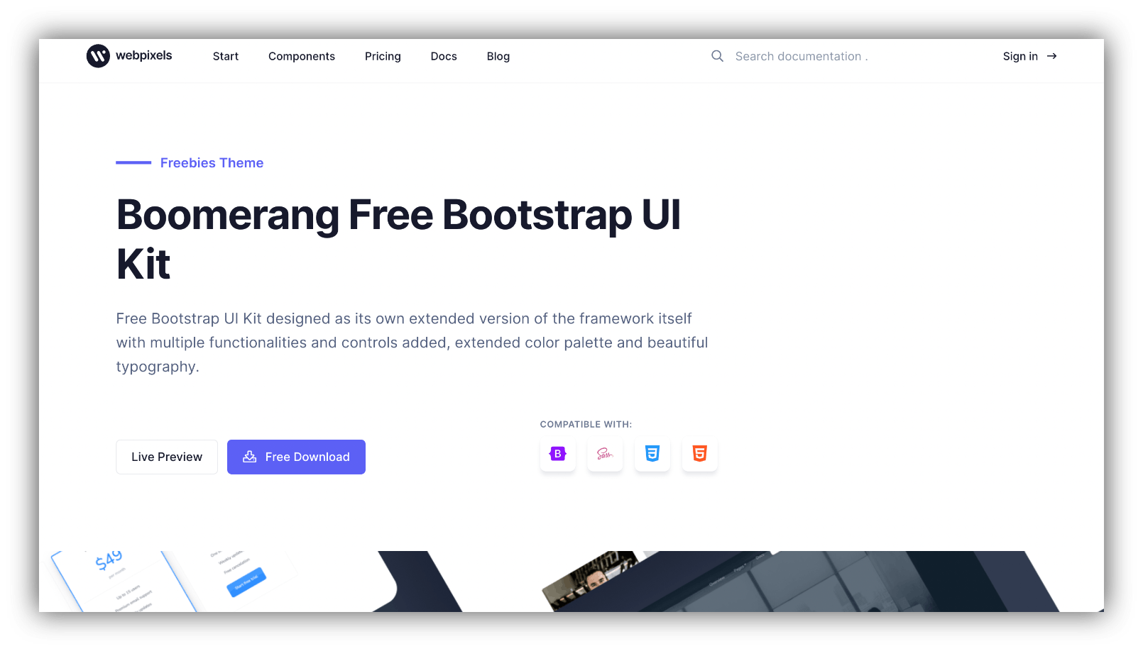 boomerang's free ui kit home page