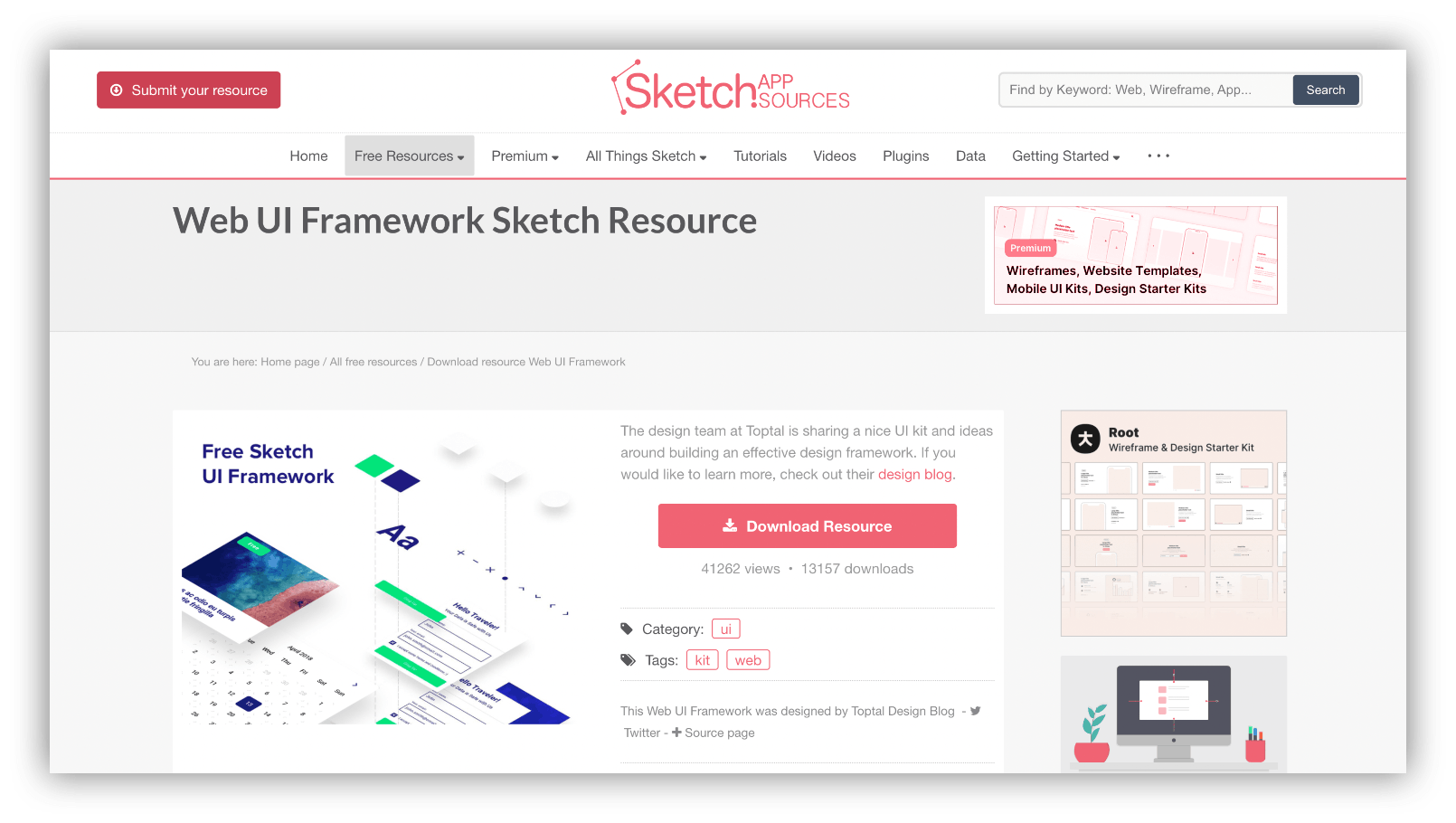 Web UI framework Sketch resource home page