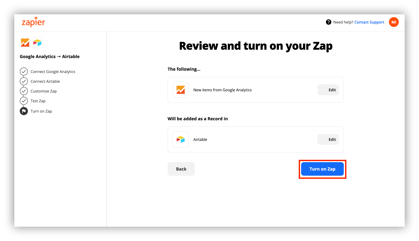 Turn on Zap