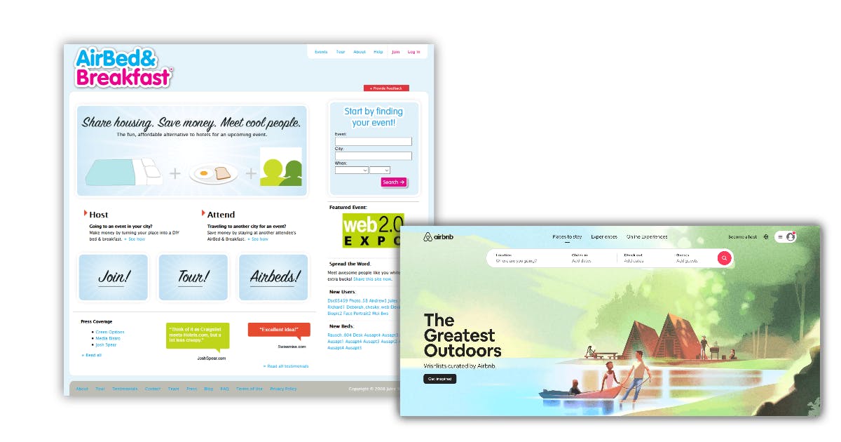 website redesign example AirBnB in 2008