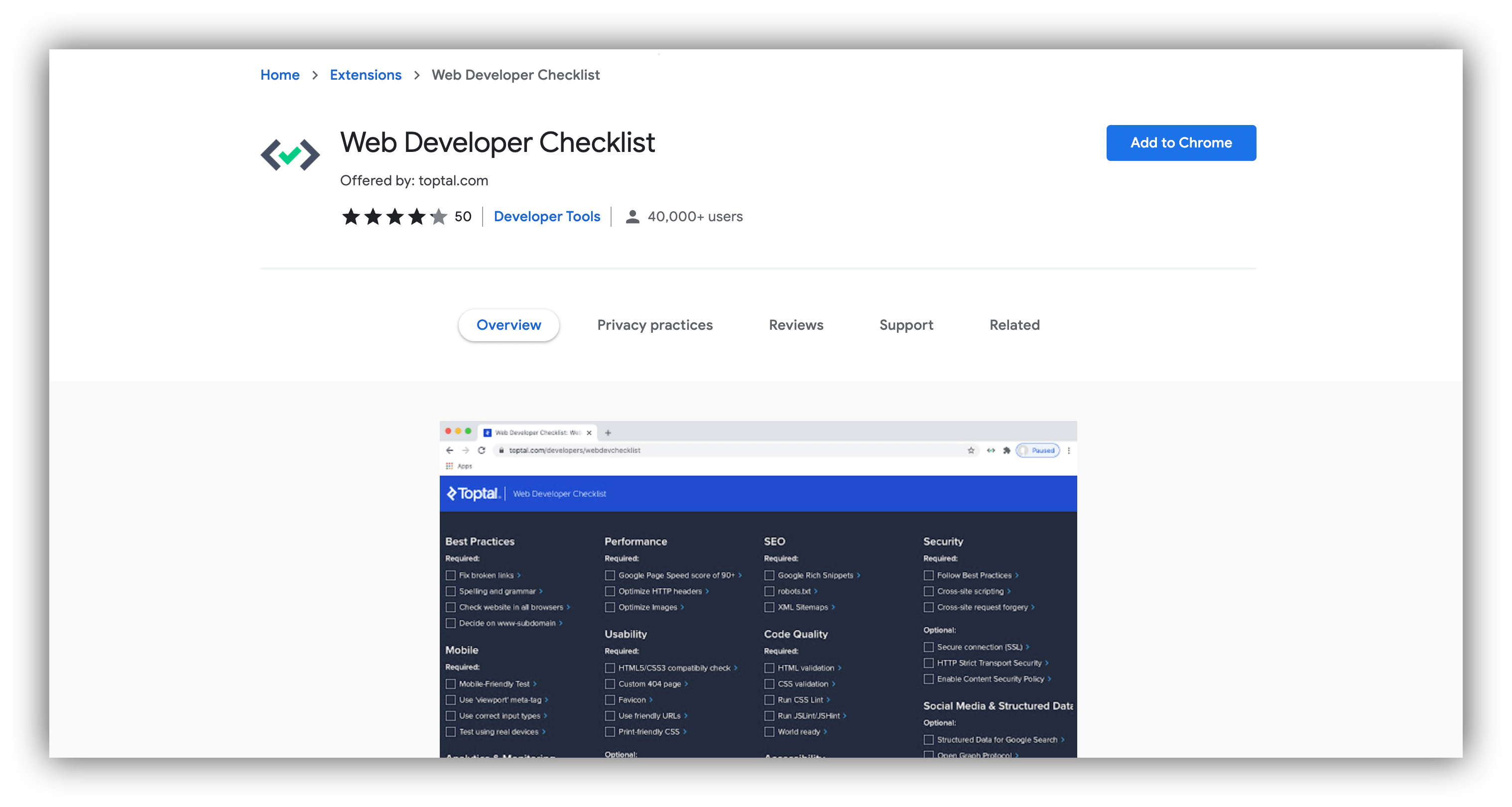 Web developer checklist chrome extension