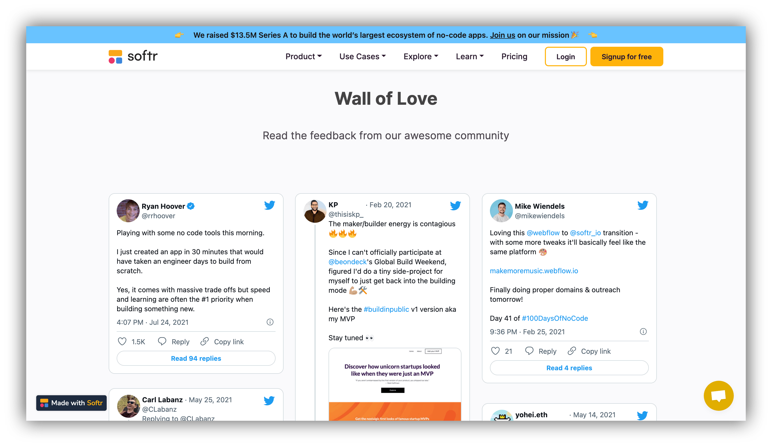 Softr wall of love