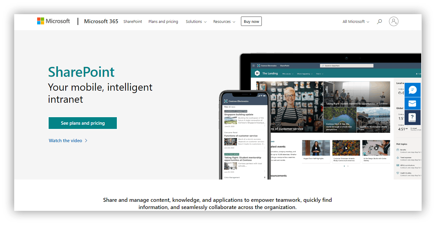 Microsoft Sharepoint homepage