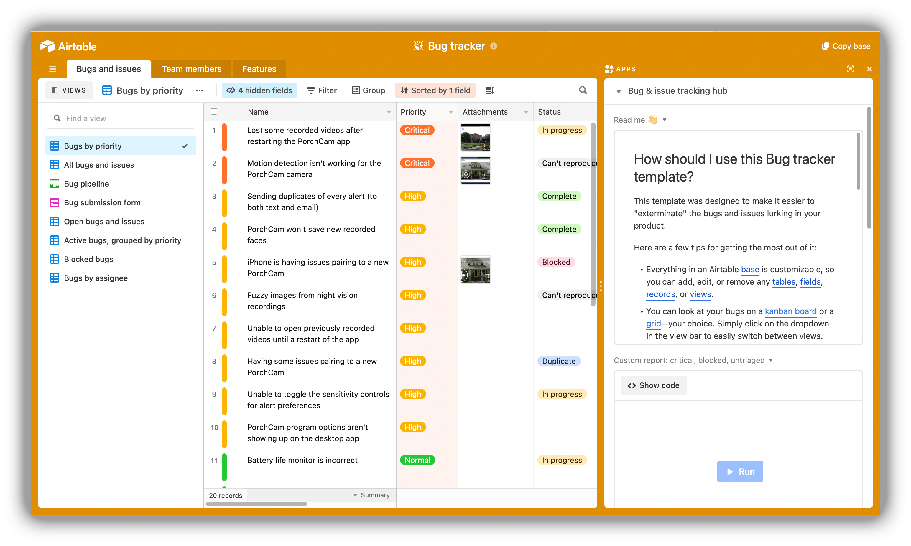 Bug tracker template