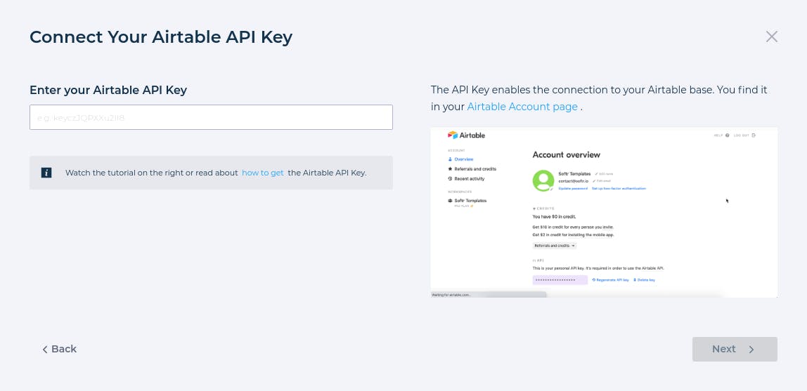 entering Airtable key