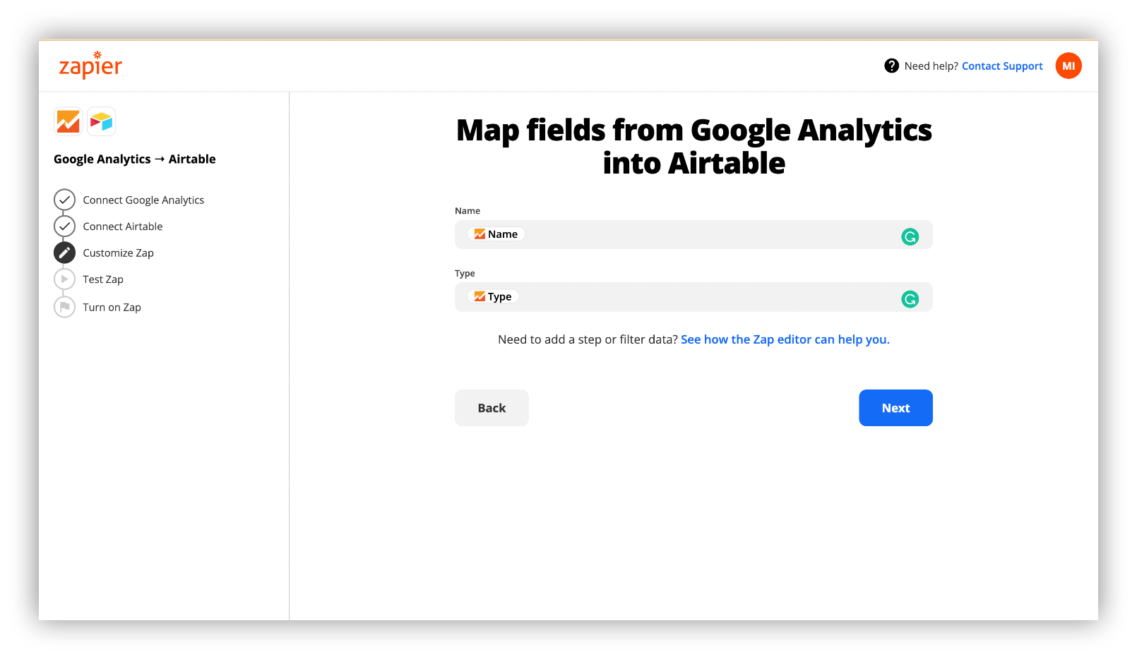 Map fields from GA to Airtable