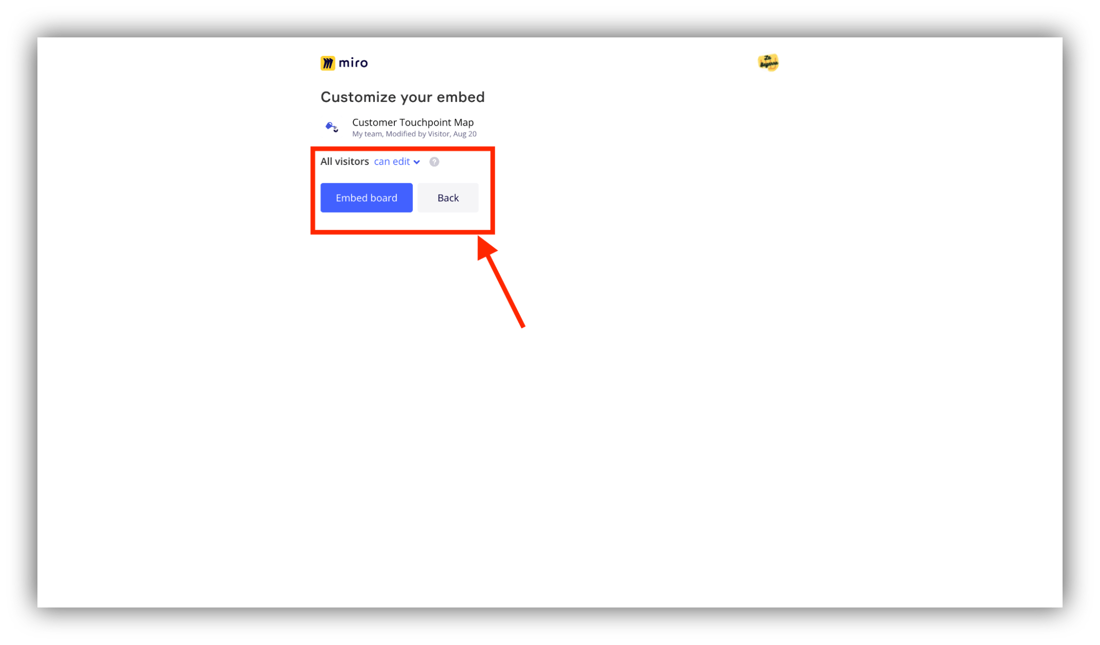 Step 6.2: Set permissions level and embed board