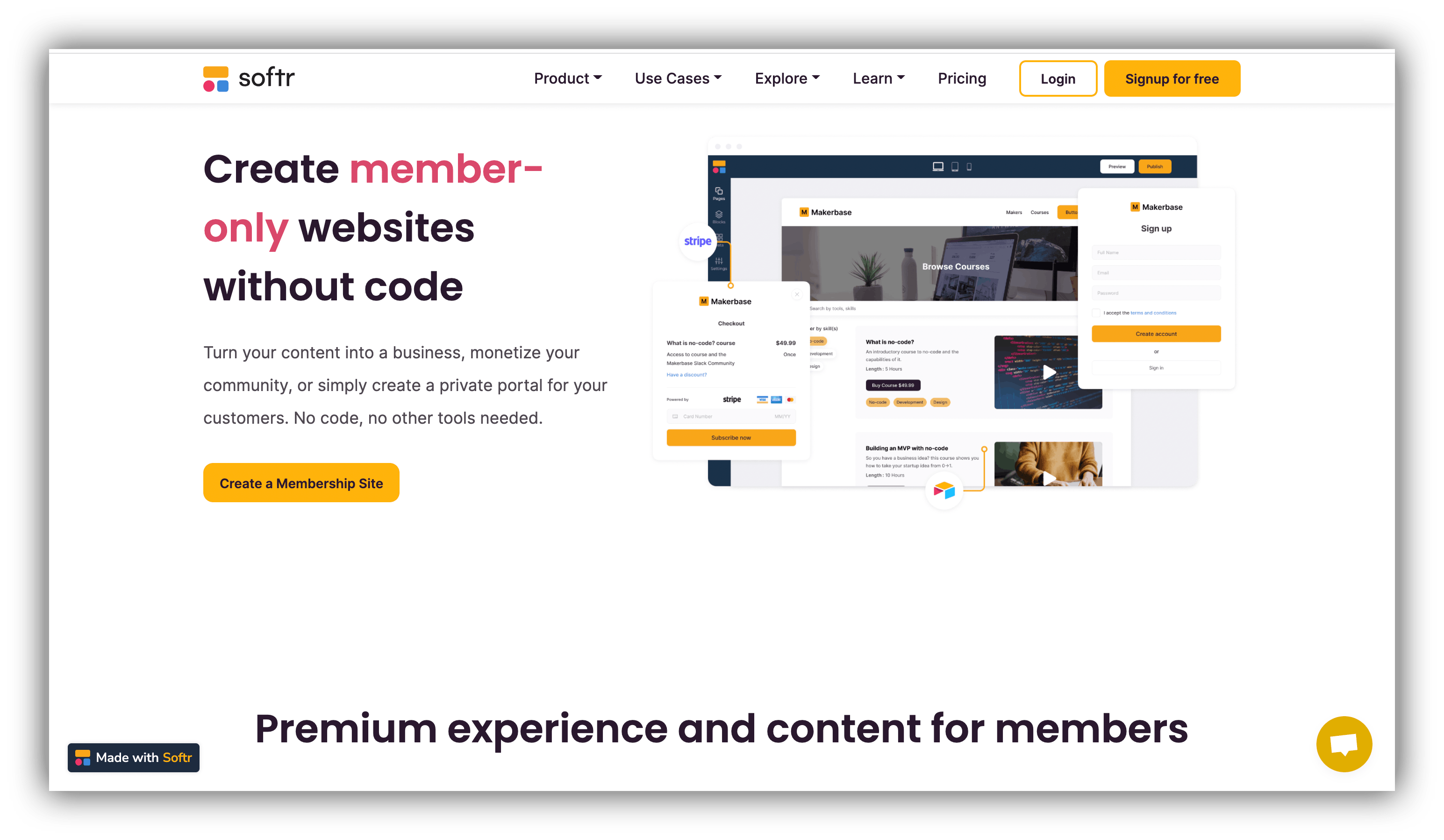 one of the Softr's landing pages