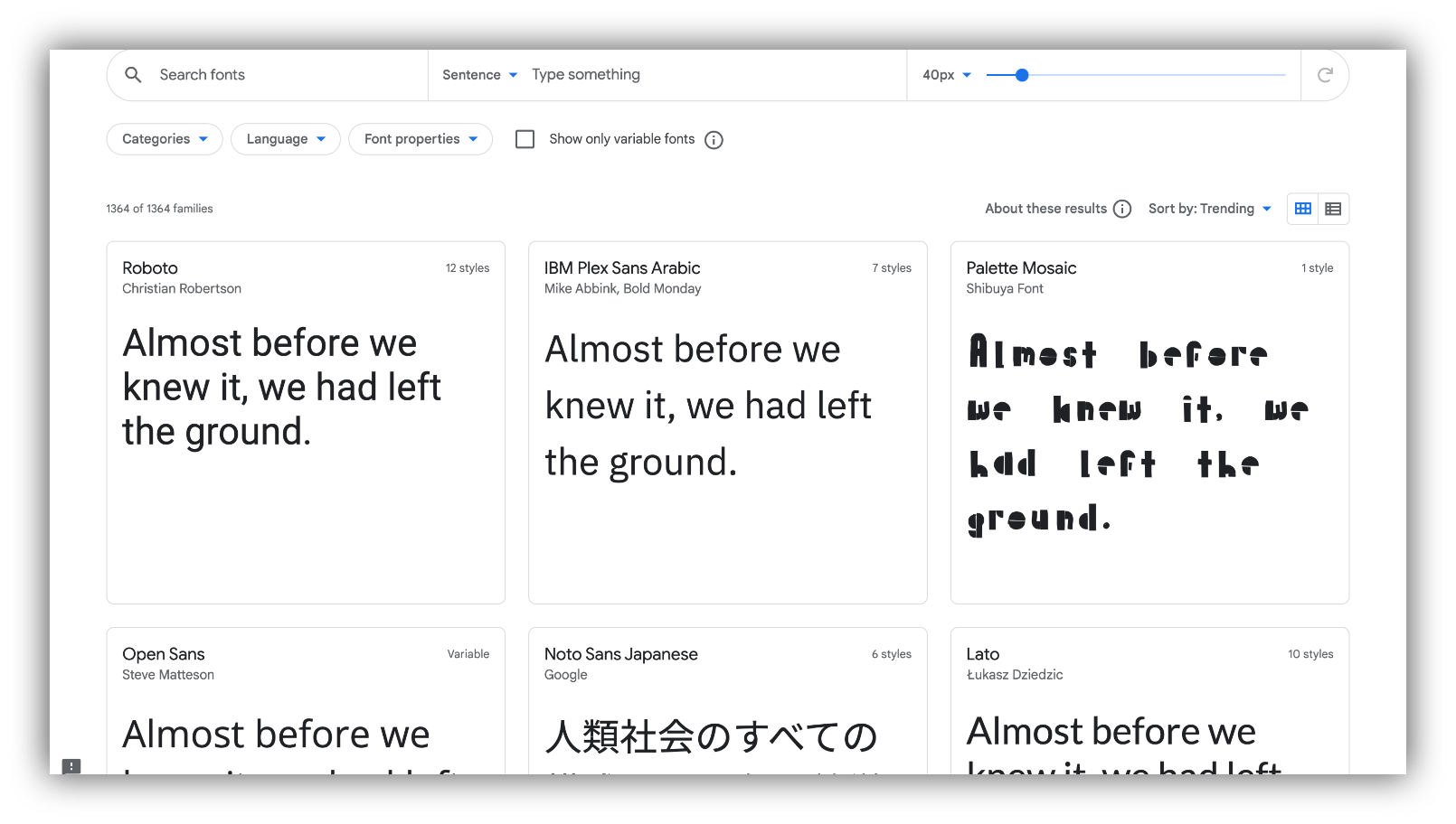 Google Fonts home page