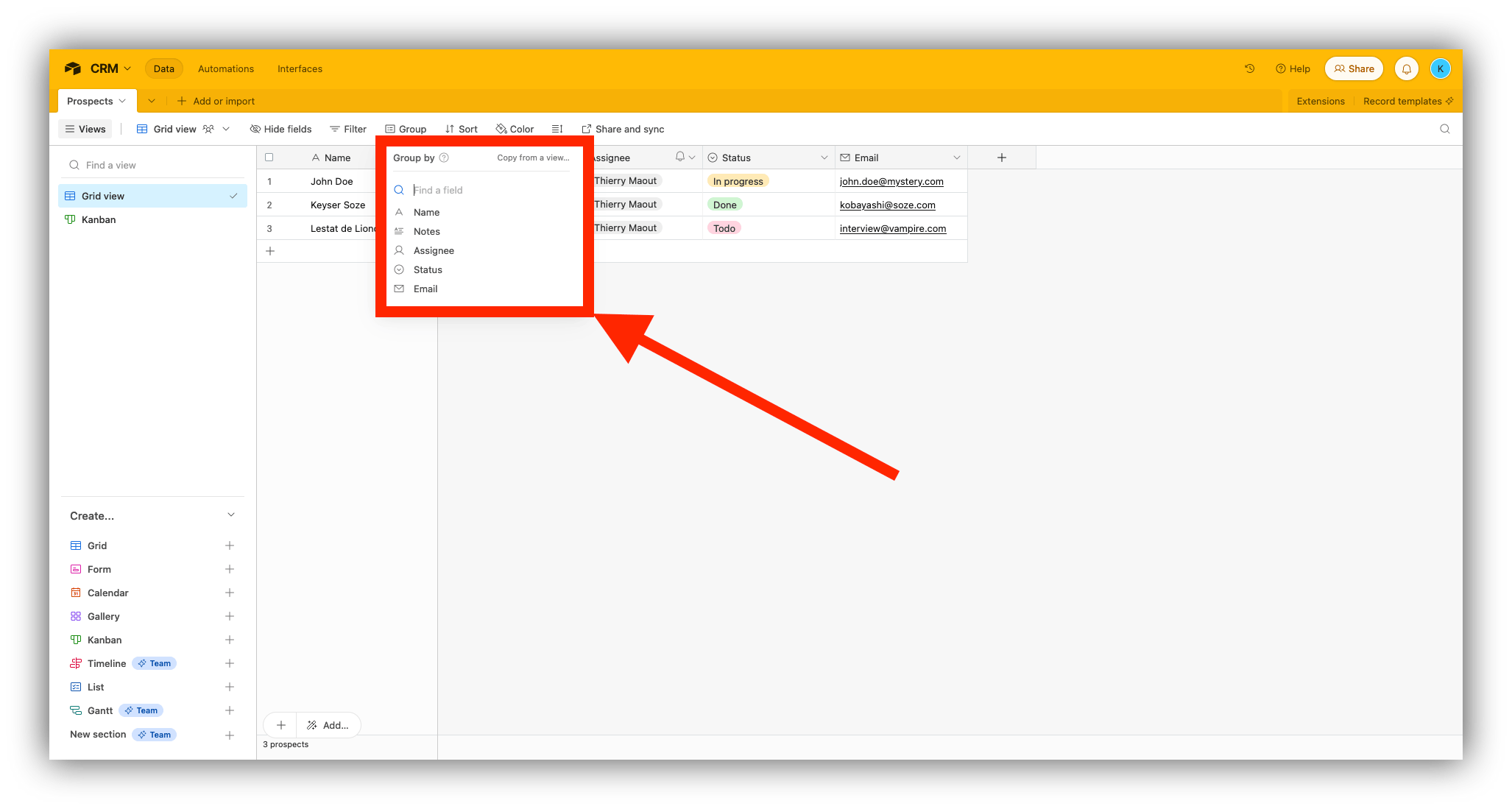 Step 9.2: Pick a field to group your records by