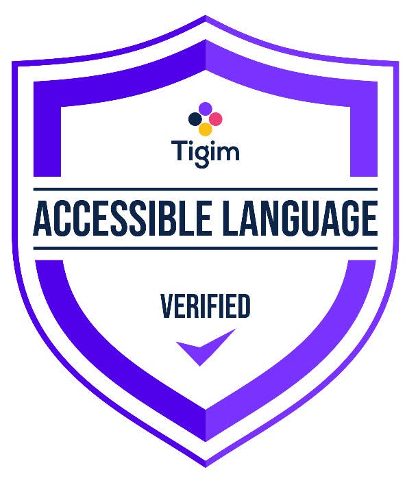 Badge displaying award for accessible language usage