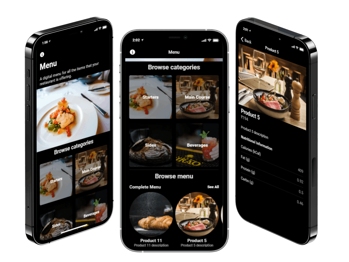 Glide Apps template for a Digital Menu app for a Restaurant