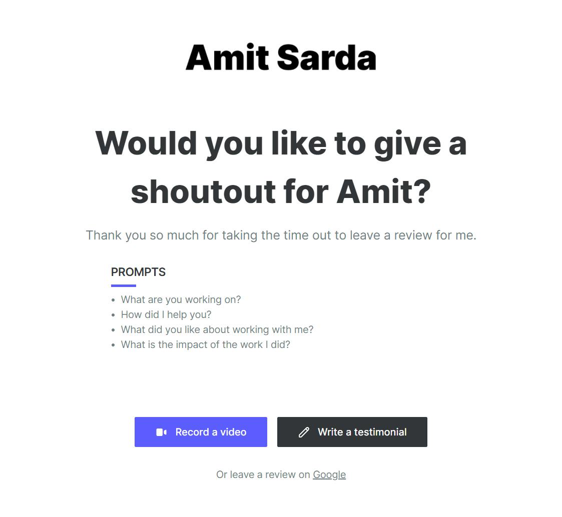 Record or Write a Testimonial for Amit Sarda