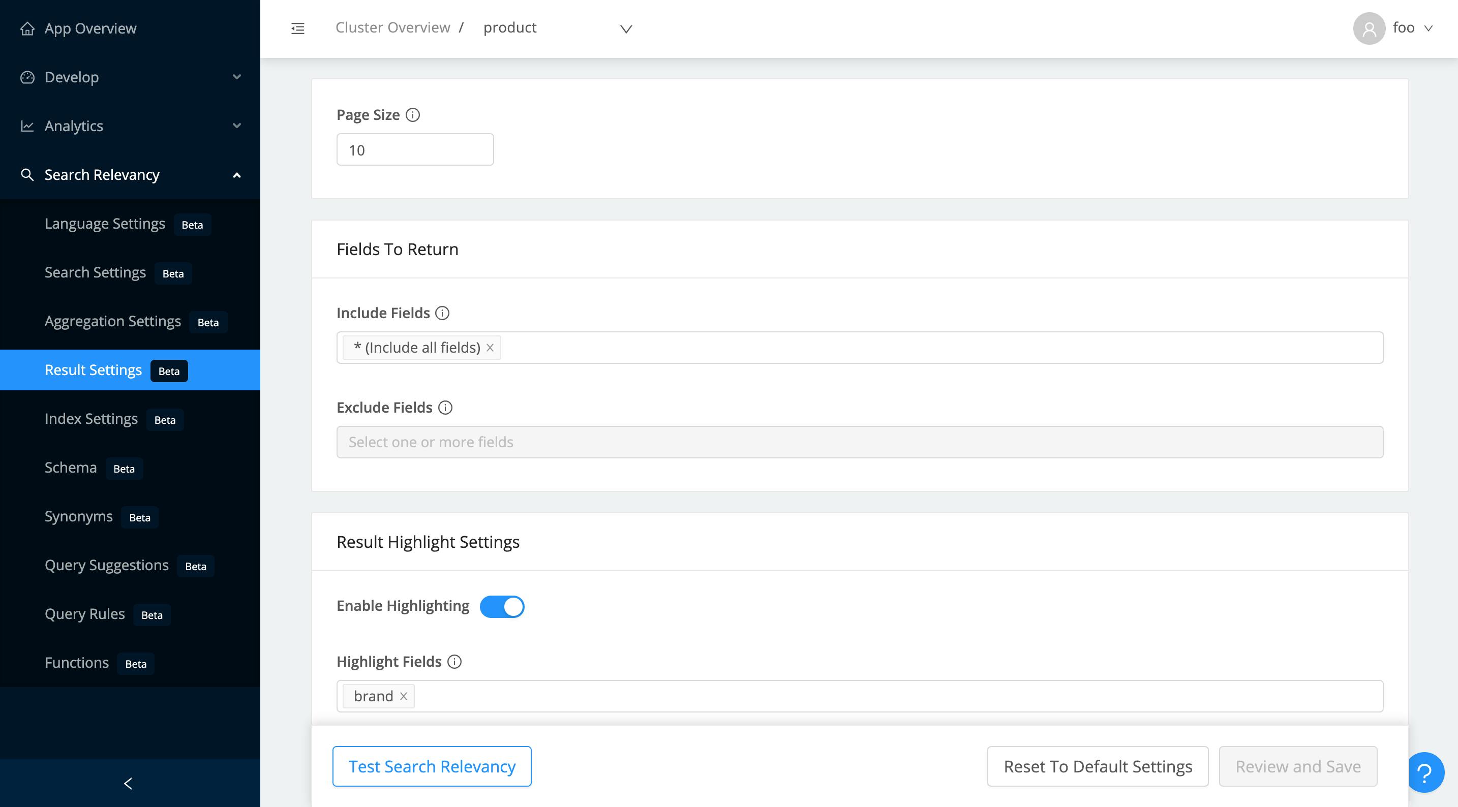 Result Settings