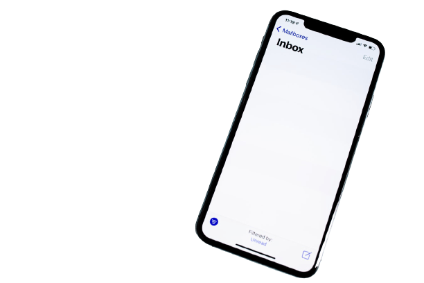 image of a smartphone with an empty email inbox